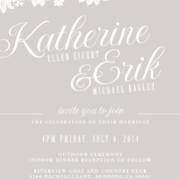- AMY ROCHELLE PRESS - A custom designed, taupe and white wedding invitation suite with lace illustrations.