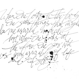 - AMY ROCHELLE PRESS - Modern calligraphy piece with ink splatters, written on body image.