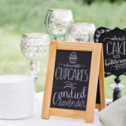 - AMY ROCHELLE PRESS - Chocolate cupcakes with candied lavender. Chalkboard Wedding Signs with illustrated cupcake and hand lettering. Photo by Images by Bethany