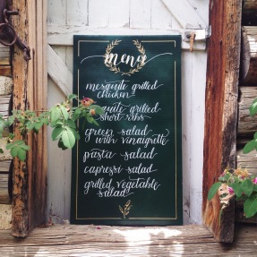 - AMY ROCHELLE PRESS - Wedding menu: This menu board design was hand lettered for a Italian / Ranch themed wedding in the Colorado mountains