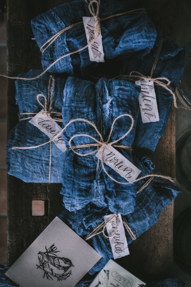 - AMY ROCHELLE PRESS - Gifts wrapped in cloth and twine and finished with my hand lettered tags. Photo by Eva Kosmas Flores