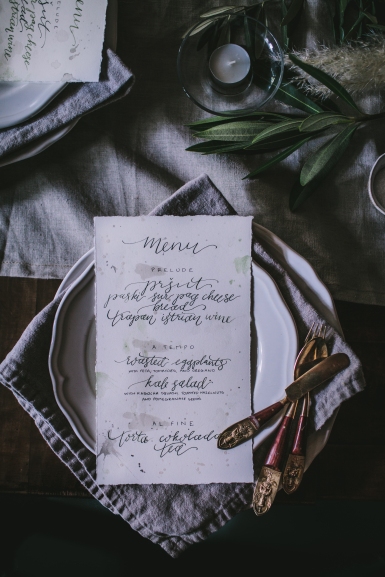 - AMY ROCHELLE PRESS - I was astounded by how gorgeously Eva Kosmas Flores' photo turned out of these hand lettered menus I created for her Croatia photography and styling workshop.